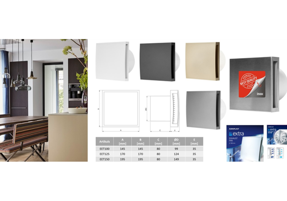 Klusums, kvalitāte un stils: EUROPLAST E-EXTRA sērijas EET ventilatori