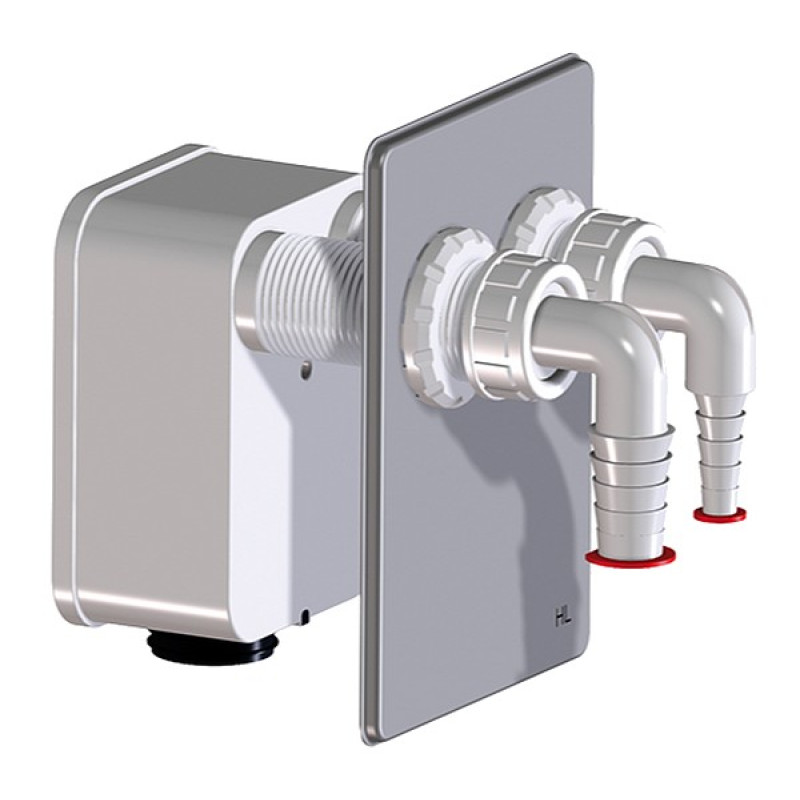 H&L iebūvējamā veļas mašīnas sifona korpuss, diviem pieslēgumiem