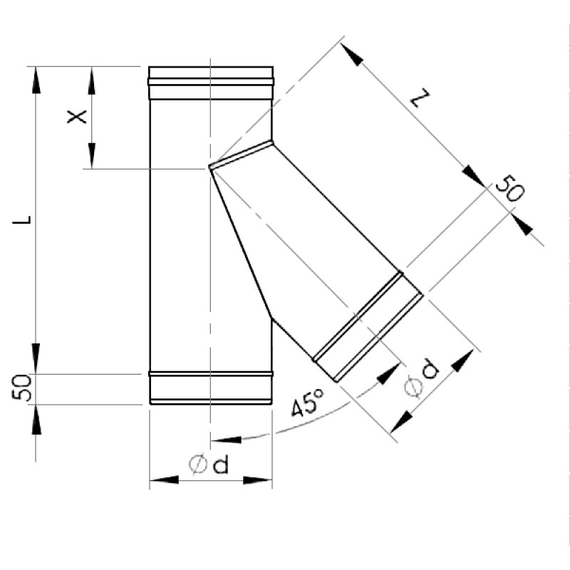 Almeva T-gabals 45° EW/160 - gab.