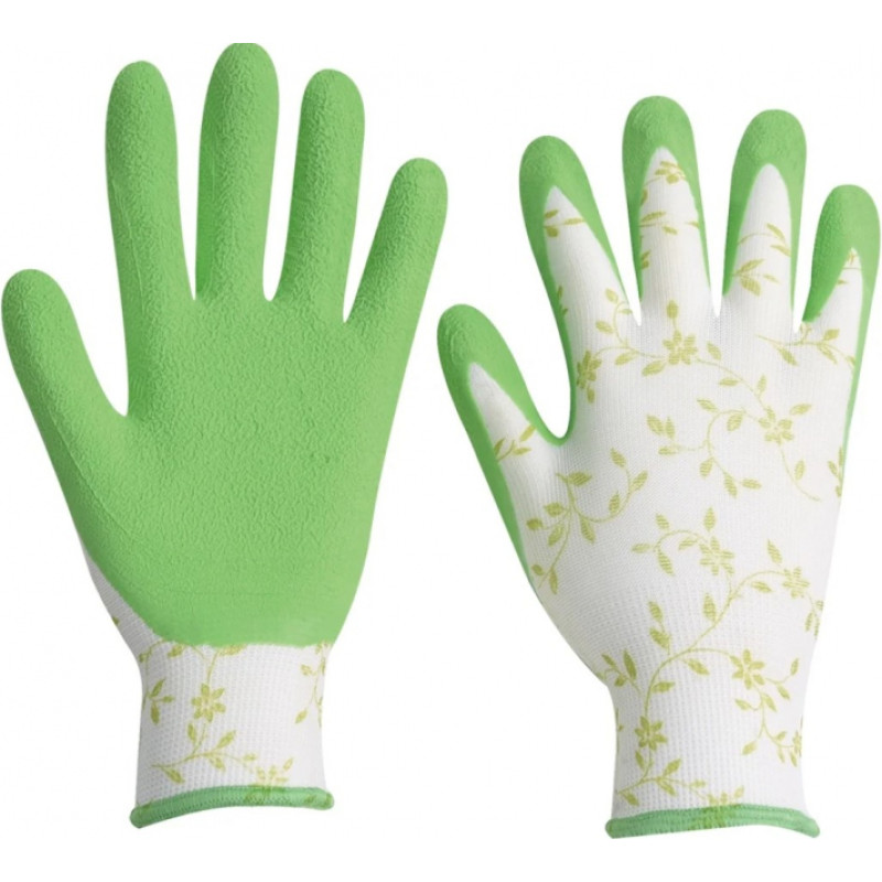 Besk Cimdi dārza poliester ar zaļu lateksa pārkl. 7.izm ar rakstu