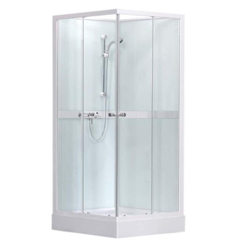 Roth dušas kabīne Simple Square, 800x800 mm, h=2050, komplektā paliktnis, sifons un maisītājs, balts/caur