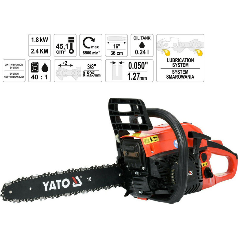 Yato Benzīna motorzāģis, 45.1cc; YT-84901 YATO
