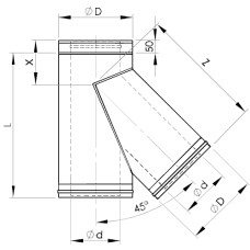 Almeva T-gabals 45° DW25/180 - gab.
