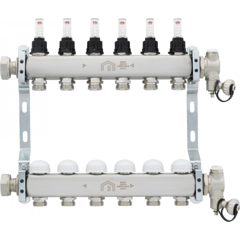 Purmo Object Line Silto krīdu kolektors ar plūsmas mērītāju, 6 cilpu