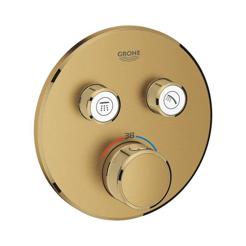 Grohe iebūvējamā dušas termostata SmartControl round virsapmetuma daļa, ar 2 izejām, brushed gold
