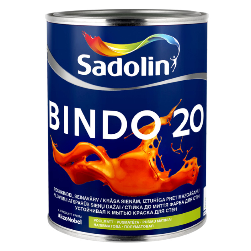 Sadolin Bindo 20 Noturīga pret mazgāšanu, pusmatēta krāsa sienām BW 1L