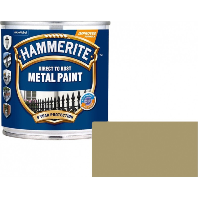 Hammerite Smooth Spīdīga aizsargkrāsa metāla virsmām, gluda virsma, zelta 0.25L