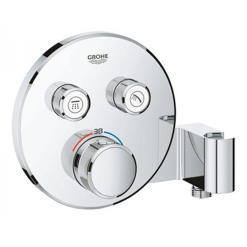 Grohe dušas termostata SmartControl round virsapmetuma daļa, ar 2 izejām, ar dušas turētāju, hroms
