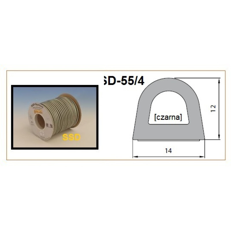 Sanok Blīvgumija dubultā D profils 12x14mm melns (2x20m) m