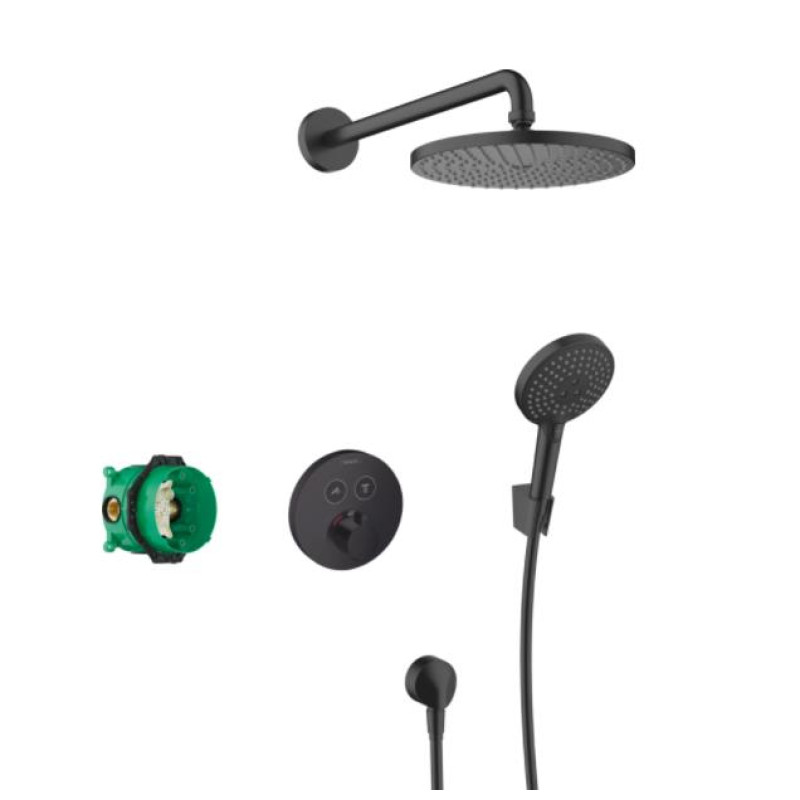 Hansgrohe dušas sistēma ar iebūvējamo  termostatu Raindance ShowerSelect S 240 1jet PowderRain, matēta melna