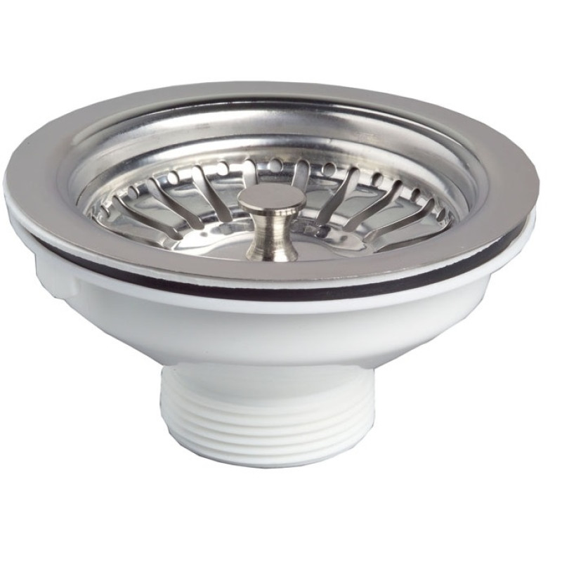 Wirquin izplūde ar sietiņu, 1½ x 90 mm, plastmasa, balta/nerūsējošais tērauds