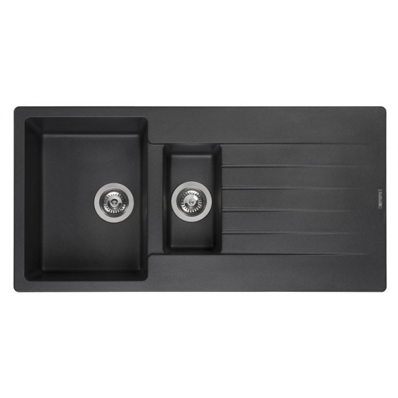 Reginox virtuves izlietne Harlem 15, 1.5 bļoda ar plauktu, 1000x500 mm, black silvery