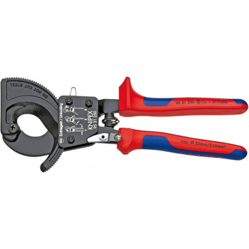 Knipex Kabeļu grieznes ar spēka mehānismu D32mm/240mm2 Cu+Al, Knipex