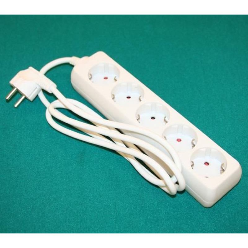 - Pagarinātājs, 5 vietīgs, ar zemējumu, pievadvads 5m , bērnu drošs 3x1.5mm, 2250W, 16A