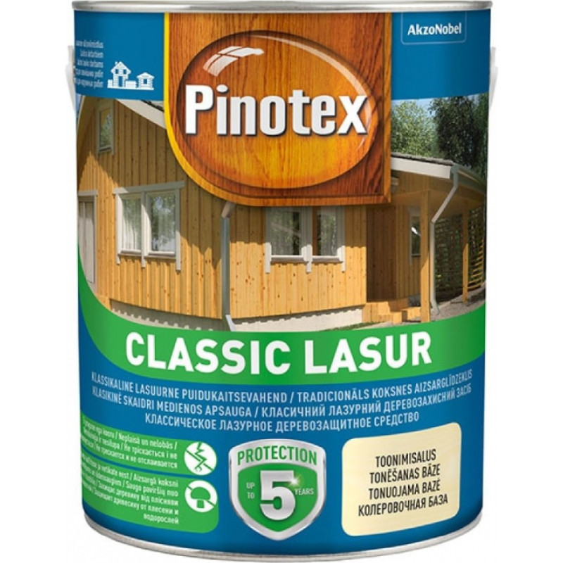Pinotex Classic Lasur Tradicionāls koksnes aizsarglīdzeklis, matēts, bezkrāsains (tonējamā bāze) 3L