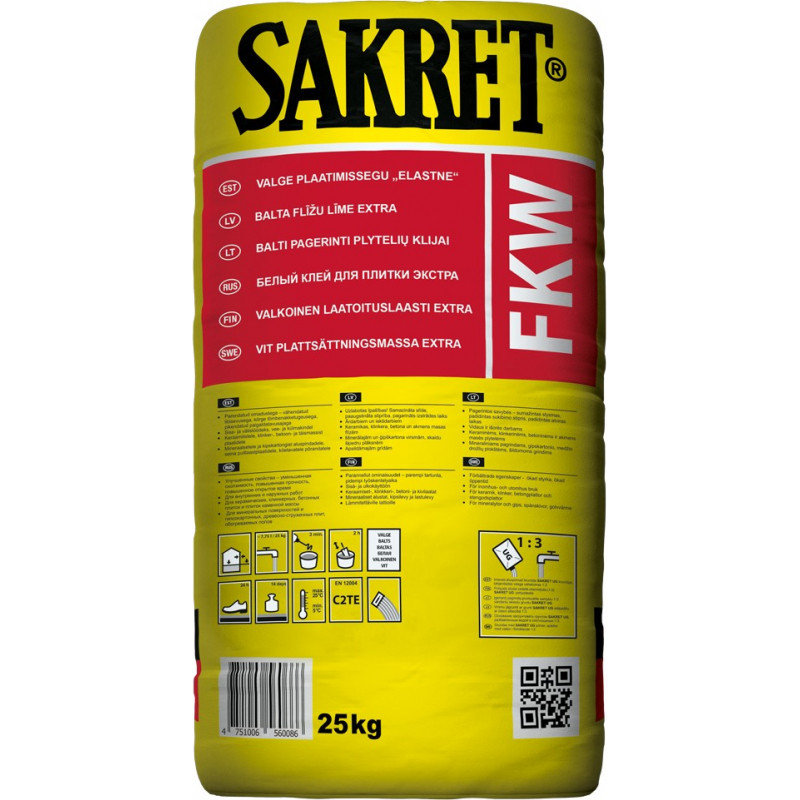 Sakret FKW Elastīgā flīžu līme, balta (C2TE), 25kg