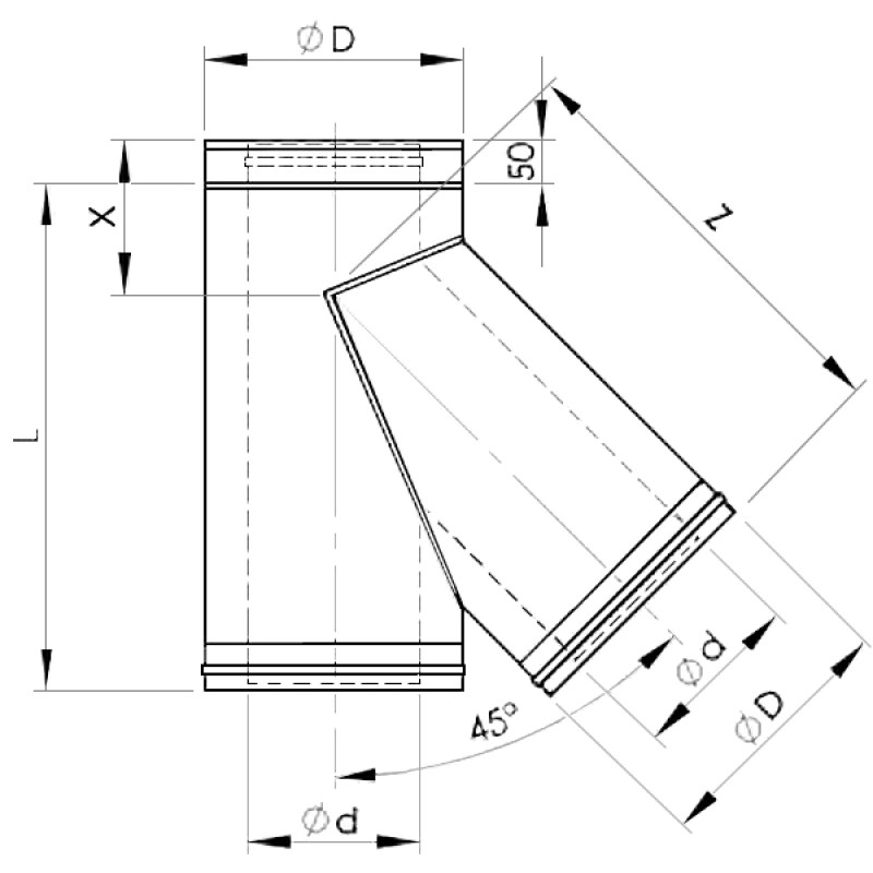 Almeva T-gabals 45° DW25/250 - gab.