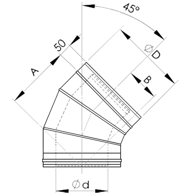 Almeva Līkums 45° DW25/130 - gab.