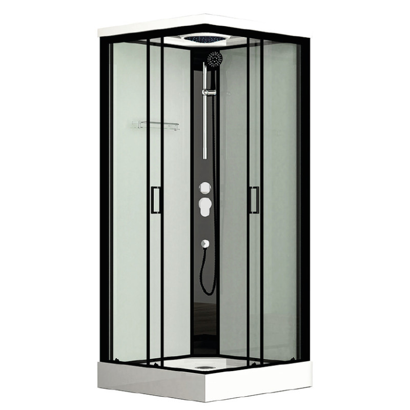 Roth dušas kabīne Marine, 900x900 mm, h=2170, komplektā paliktnis, sifons un maisītājs, melna/caurspīdīgs