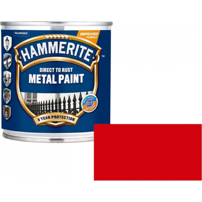 Hammerite Smooth Spīdīga aizsargkrāsa metāla virsmām, gluda virsma, sarkana 0.25L