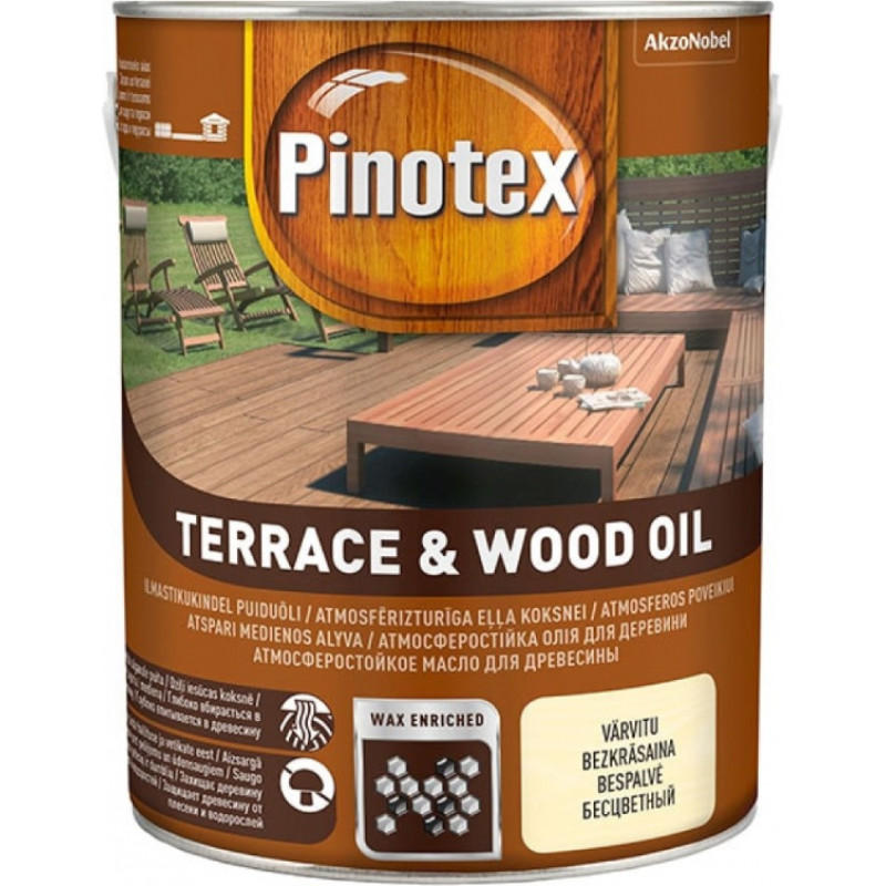 Pinotex Terrace & Wood Oil Eļļa dārza mēbelēm un terasēm, bezkrāsains 3L