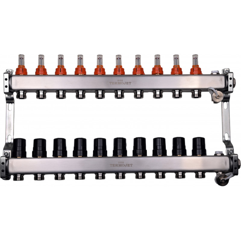 Termojet silto grīdu kolektors Termojet ar plūsmas mērītājiem, 10-cilpu