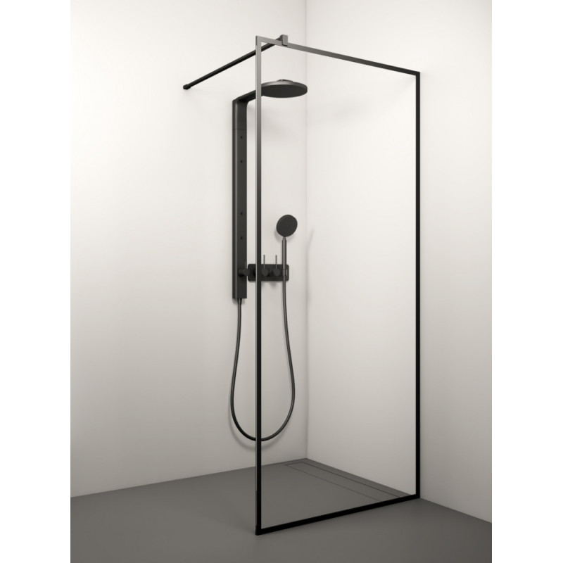 Stikla Serviss dušas siena Kaira Black alu, 900 mm, h=2000, melns/caurspīdīgs stikls