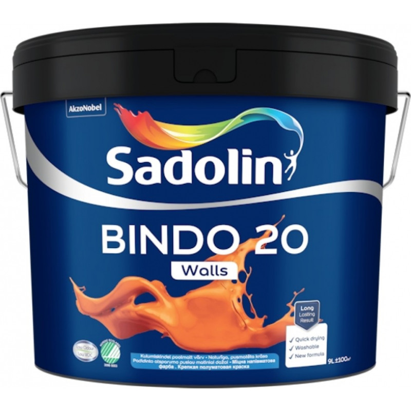 Sadolin Bindo 20 Noturīga pret mazgāšanu, pusmatēta krāsa sienām BW 9L