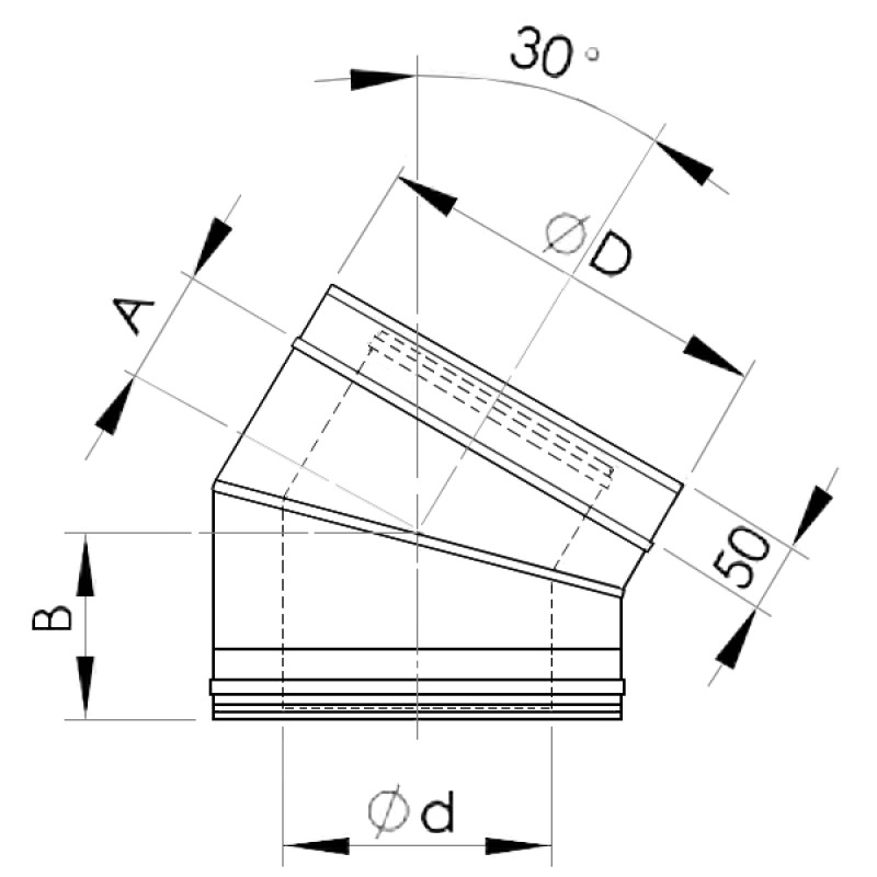 Almeva Līkums 30° DW25/150 - gab.