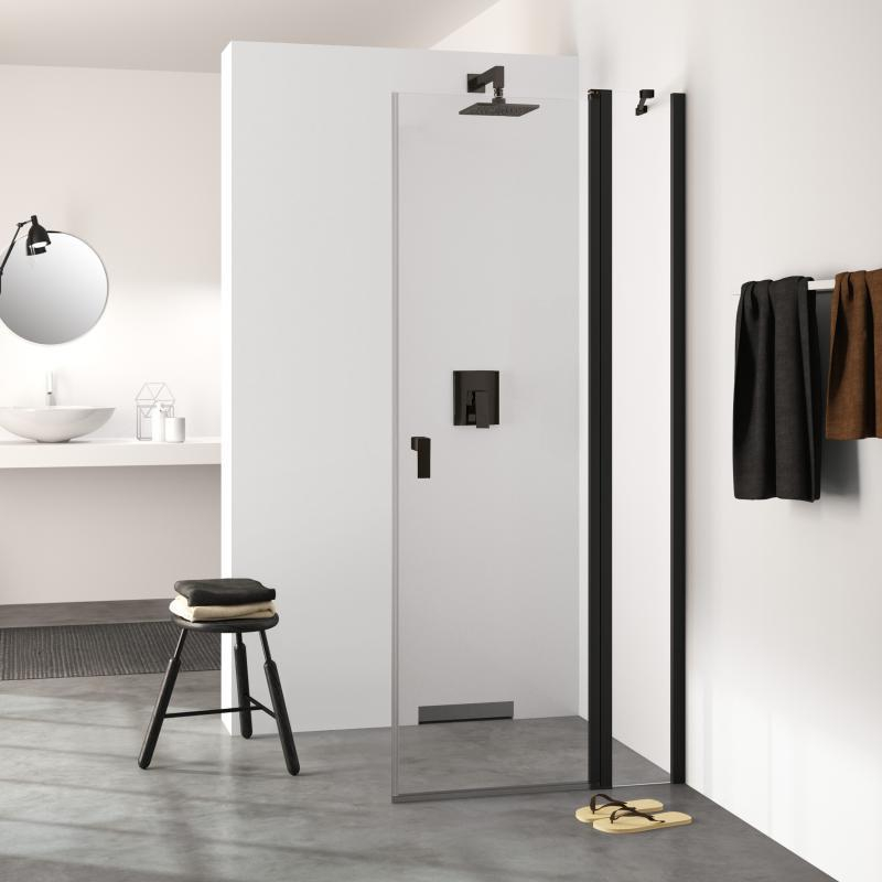 Huppe dušas durvis stūrim Design pure, 900 mm, h=1900, black edition/caurspīdīgs stikls AP