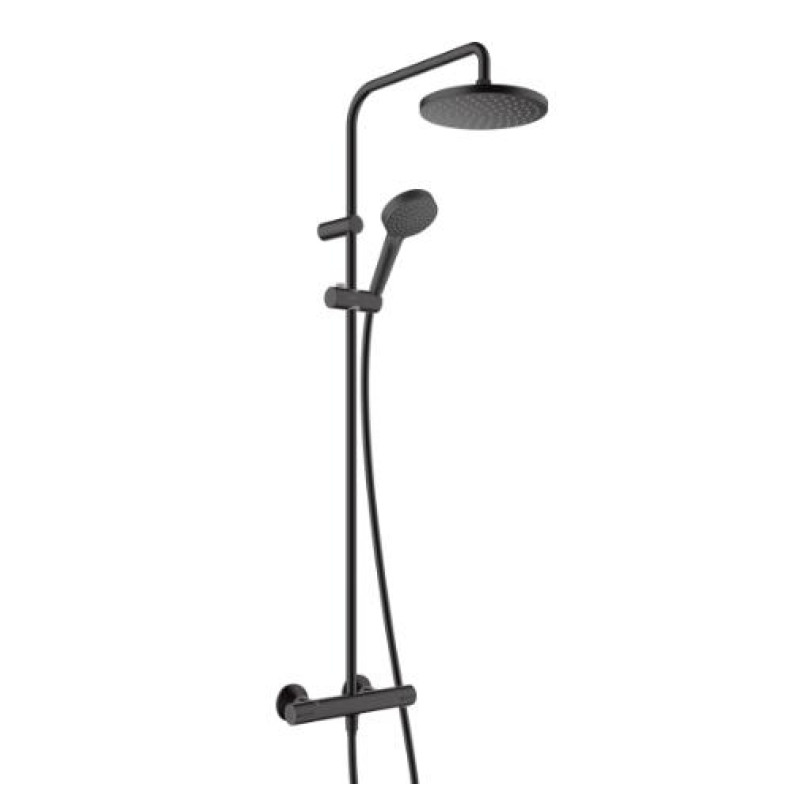 Hansgrohe dušas sistēma ar dušas termostatu Vernis Blend 200 1 jet, EcoSmart, matēta melna