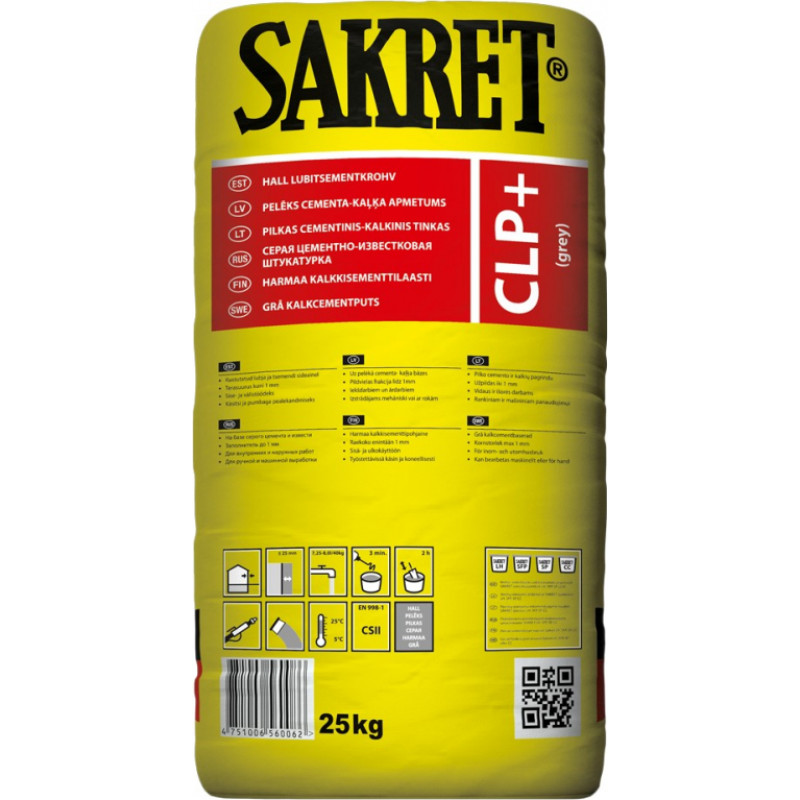 Sakret CLP+ Cementa/Kaļķa apmetums, pelēks, 40kg