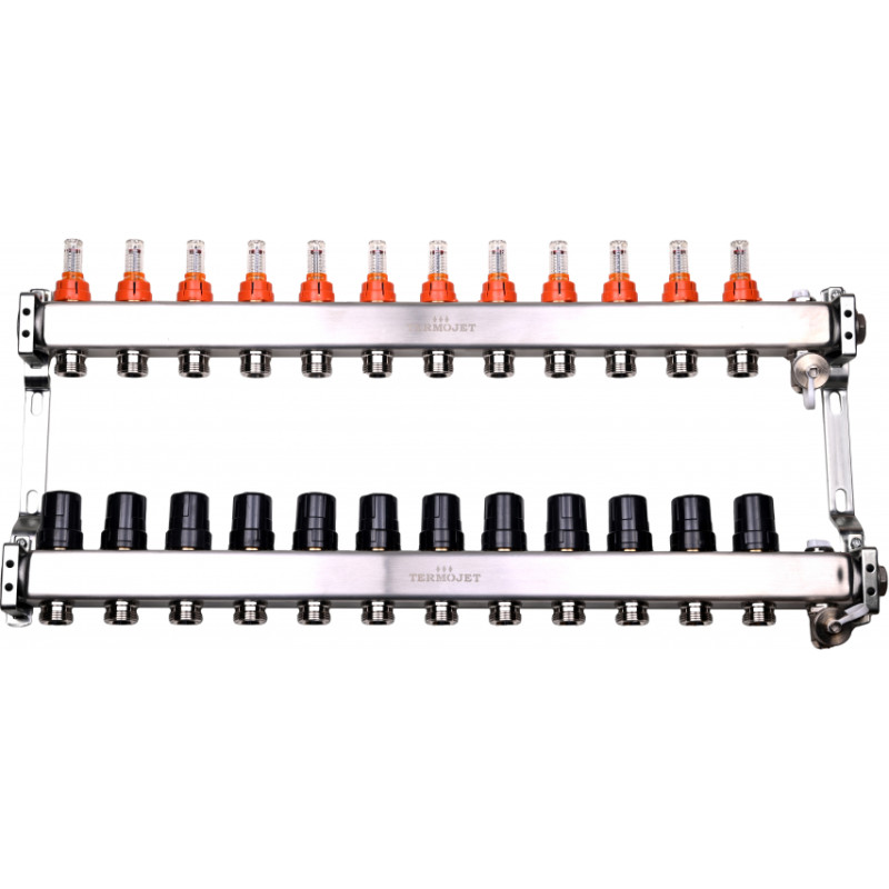 Termojet silto grīdu kolektors Termojet ar plūsmas mērītājiem, 12-cilpu