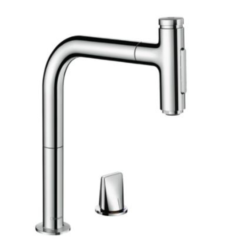 Hansgrohe virtuves izlietnes maisītājs ar izvelkamu dušu Metris Select M71 200 2jet, 2 caurumu, hroms + sBox