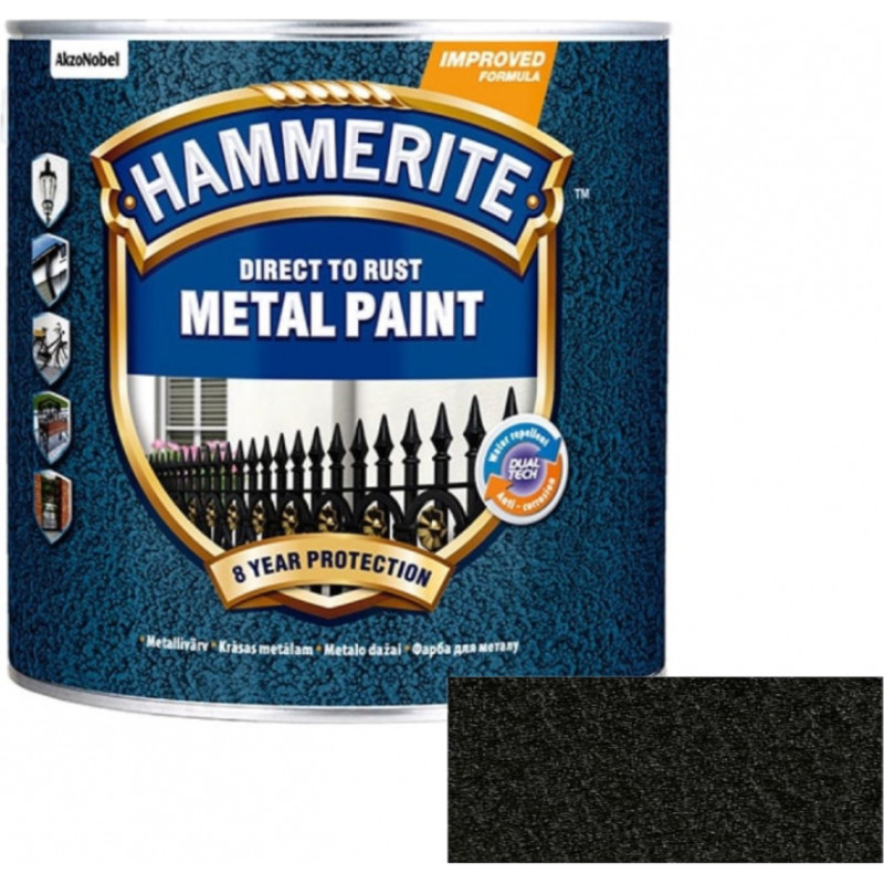 Hammerite Hammered Āmurkaluma aizsargkrāsa metāla virsmām, melna 5L