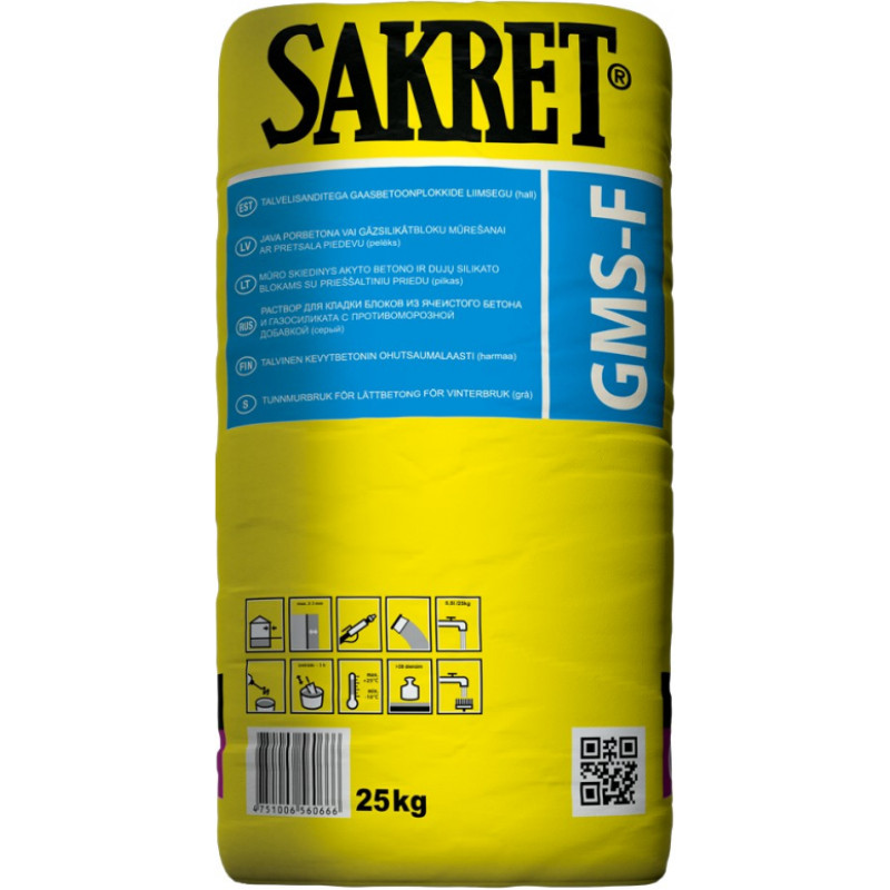 Sakret GMS F Gāzbetonu bloku līme ar pretsala piedevu, pelēka, 25kg