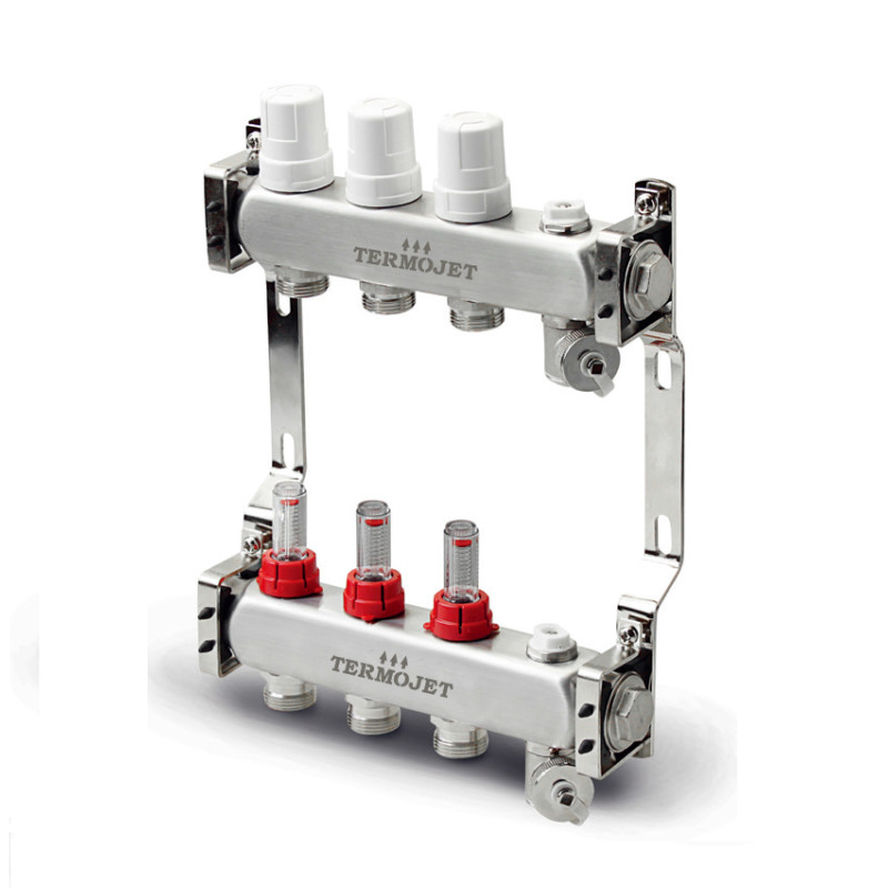 Termojet silto grīdu kolektors Termojet ar plūsmas mērītājiem, 7-cilpu