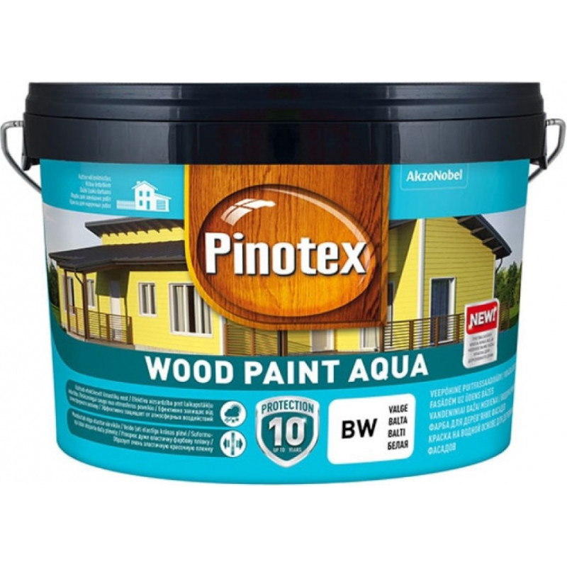 Pinotex Wood Paint Aqua BW Krāsa koka fasādēm, balta, 2.5L