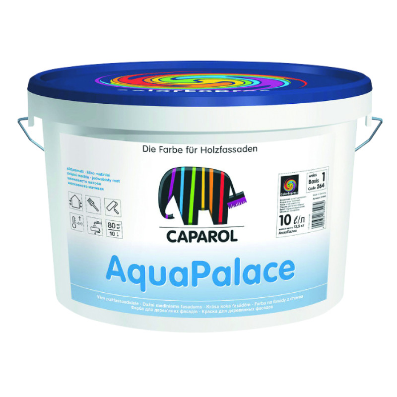 Caparol AquaPalace B1 Ūdens dispersijas fasādes krāsa, zīdaini matēta 2.5L