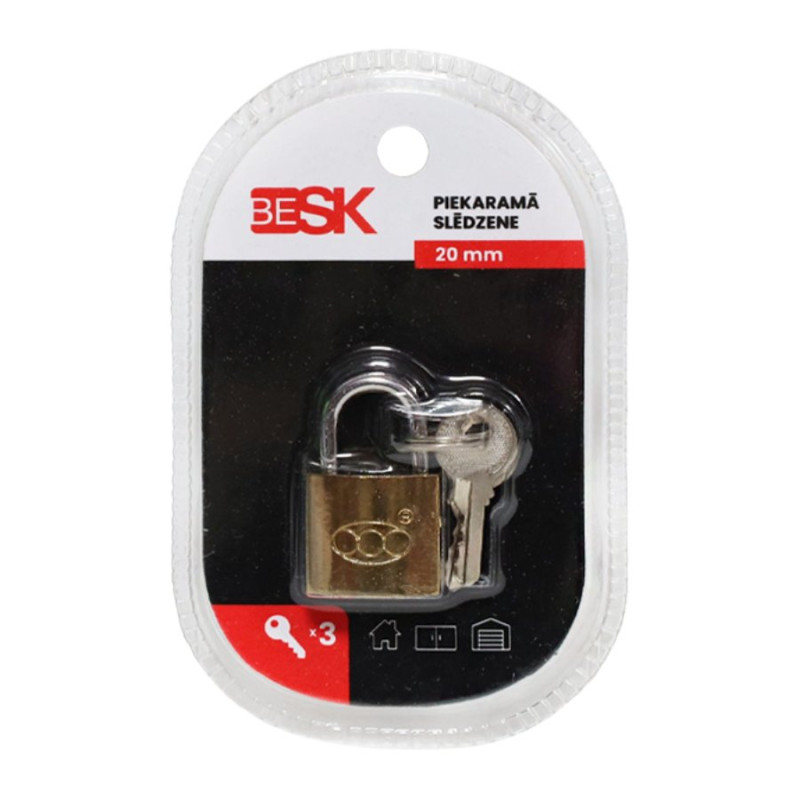 Besk Piekaramā slēdzene ar 3 atslēgām 20mm, 25AR029-1