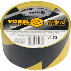 Vorel Brīdinājuma lente dzeltena/melna 48mm x 33m, VOREL, 75231, pašlīmējoša PVC