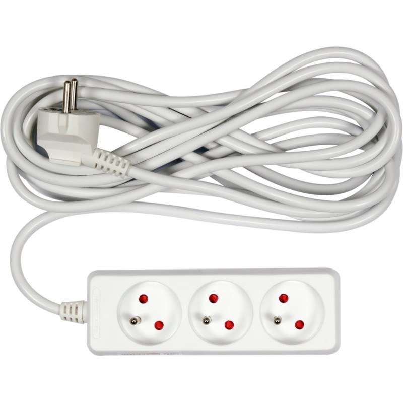 Vorel Pagarinātājs ar zemējumu 3 kontaktligzdām 5m, VOREL, 72508, balts