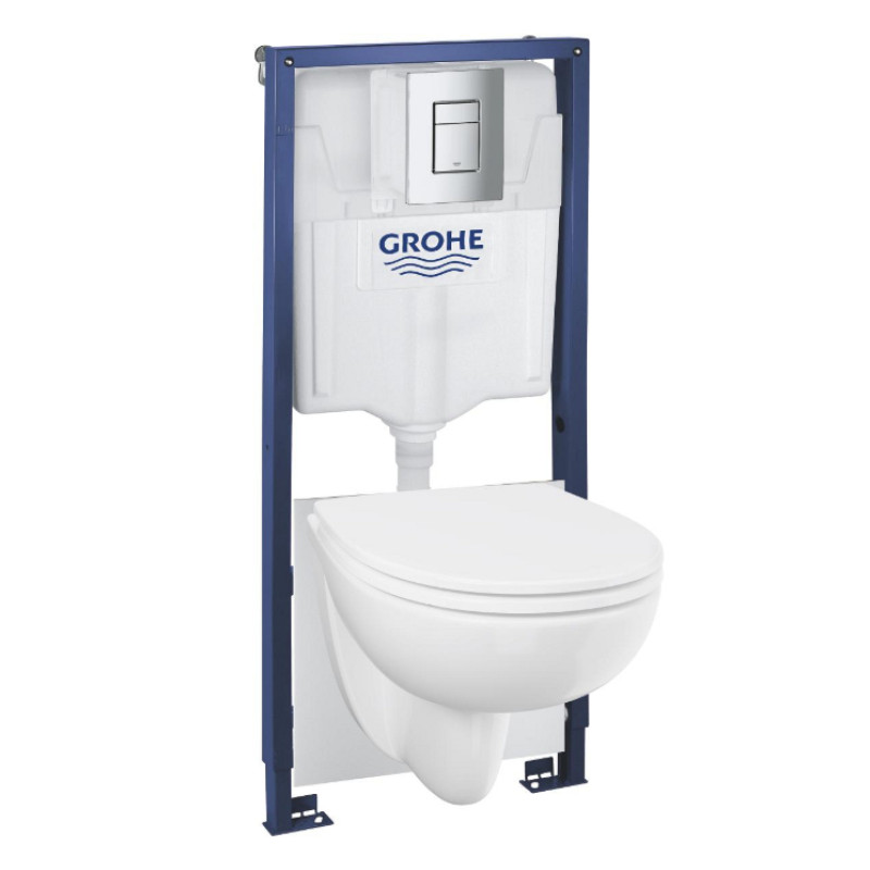 Grohe komplekts - pods ar QR/SC vāku BauCeramic Rimless, rāmis Solido, taustiņš Even, stiprinājumi