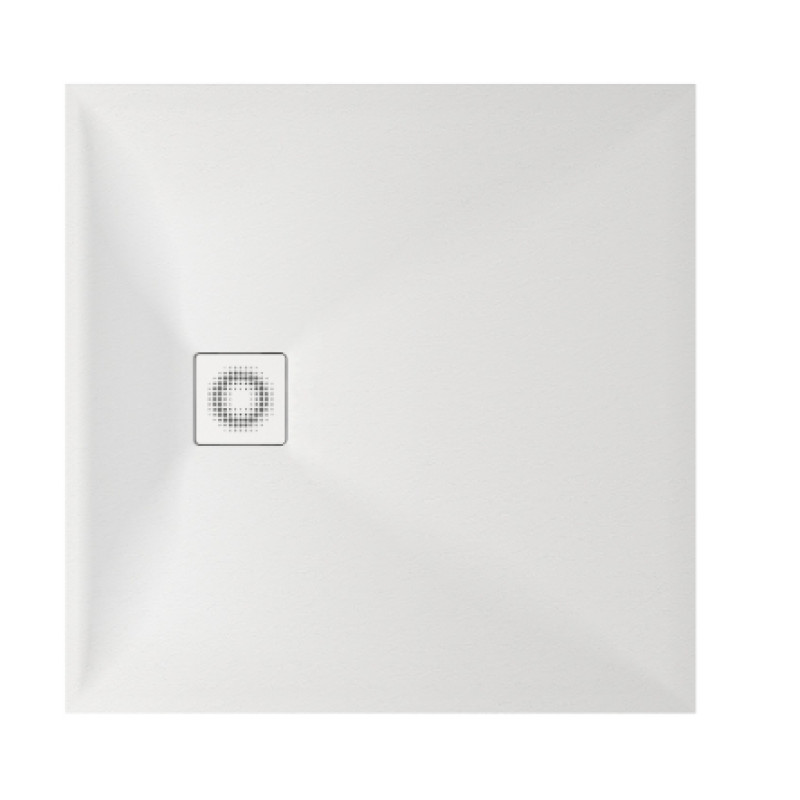 PAA dušas paliktnis Lettera, 900x900 mm, ar priekšējo paneli un kājām, sifonu, balts akmens masas