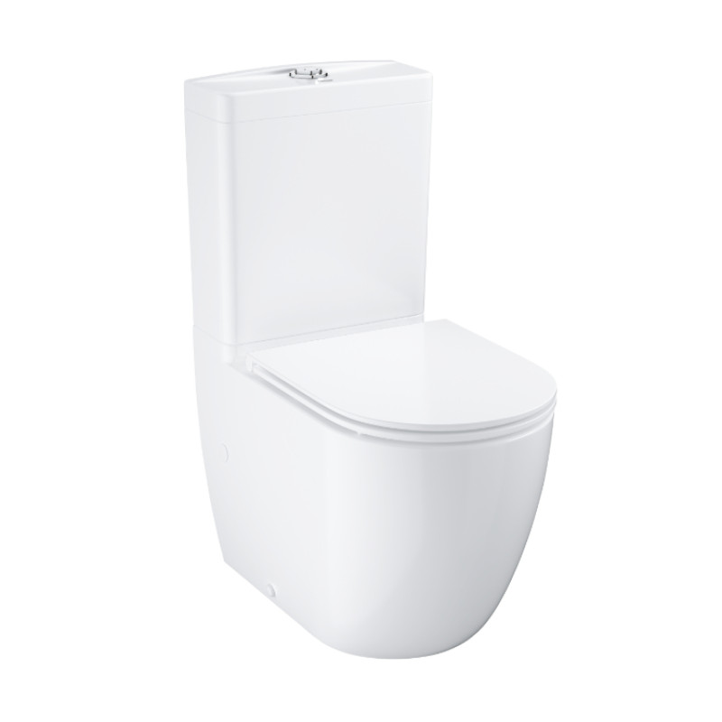 Grohe pods ar QR/SC Slim vāku BauCeramic rimless, 365x627 mm, universāls izvads, pievads no apakšas, balts