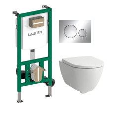 Laufen komplekts-pods ar QR/SC vāku Pro X rimless, rāmis Ineo, taustiņš Moon, balts/hroms