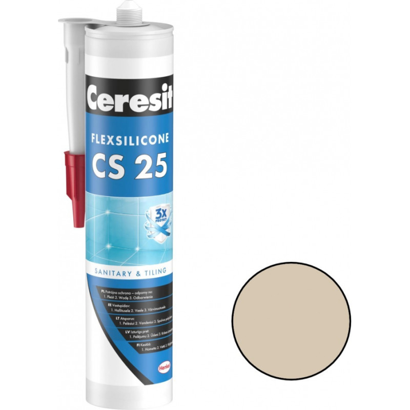 Ceresit CS 25 Sanitārais silikona hermētiķis, 280ml, bahama (43)