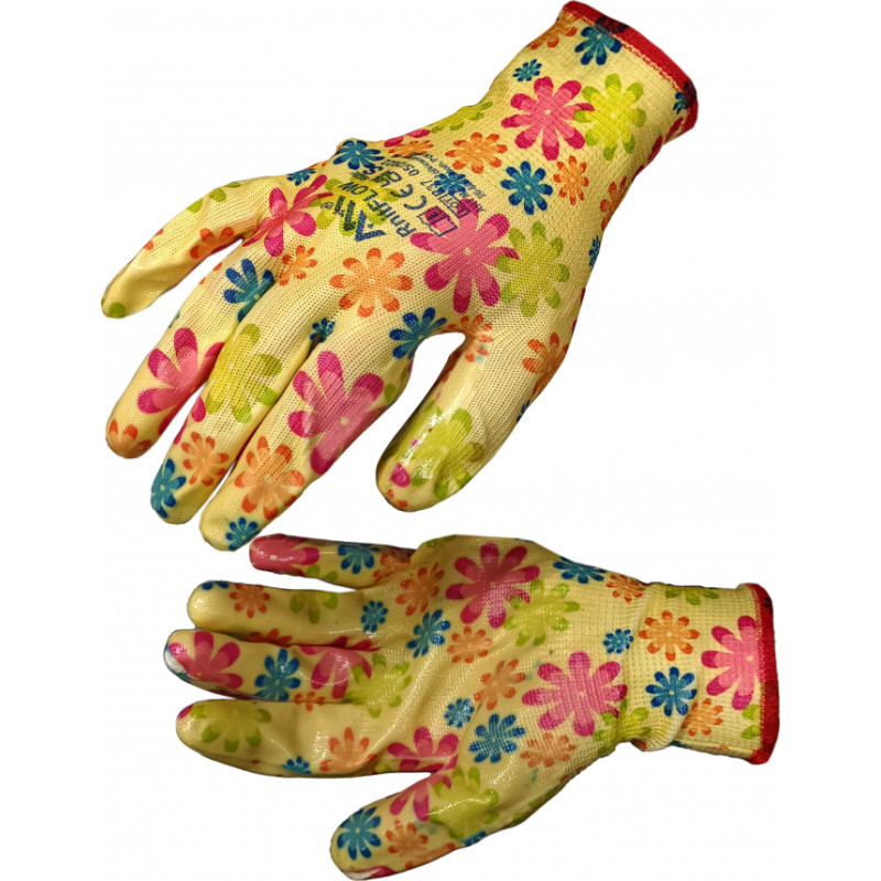 Besk Cimdi dārza poliester ar nitrila pārkl. 8.izm. ar rakstu