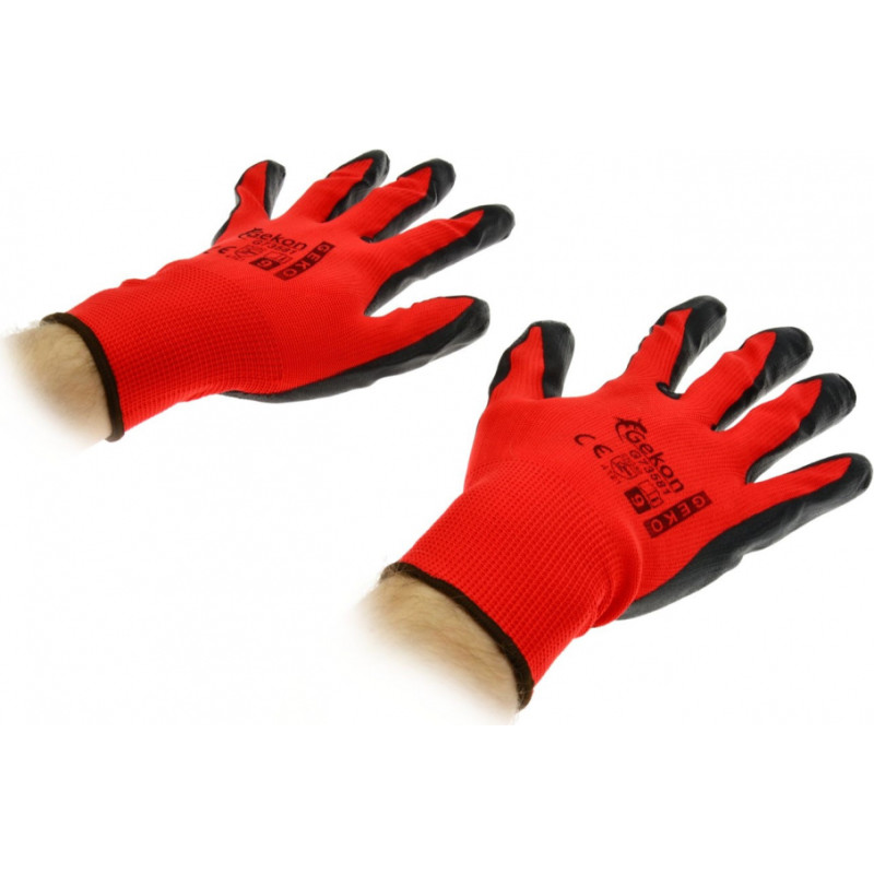 Geko Aizsargcimdi ar nitrila pārklājumu, sarkani, izmērs 9, G73581, GEKO