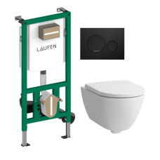 Laufen komplekts-pods ar QR/SC vāku Pro X rimless, rāmis Ineo, taustiņš Moon, balts/melns